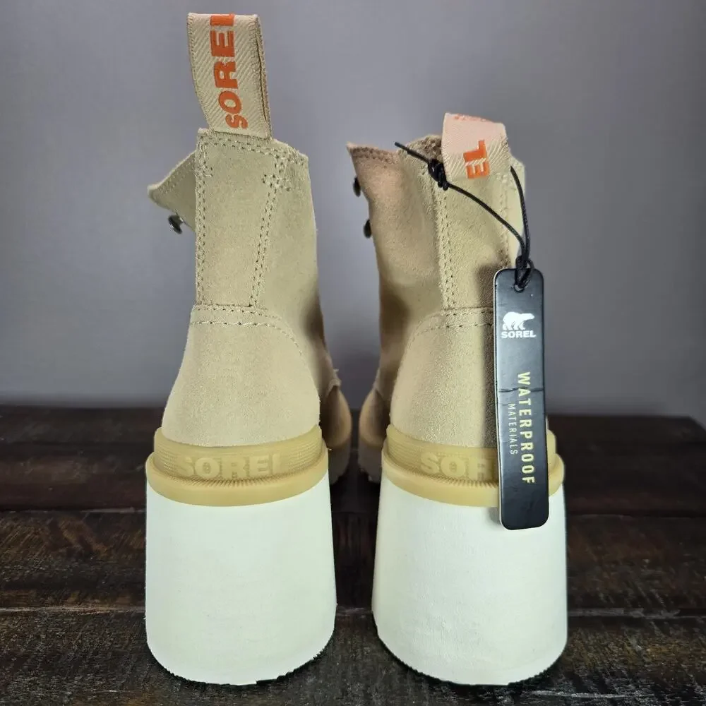 Sorel Hi Line Heeled Womens Size 8 Waterproof Boots Lace Up Suede Cream White